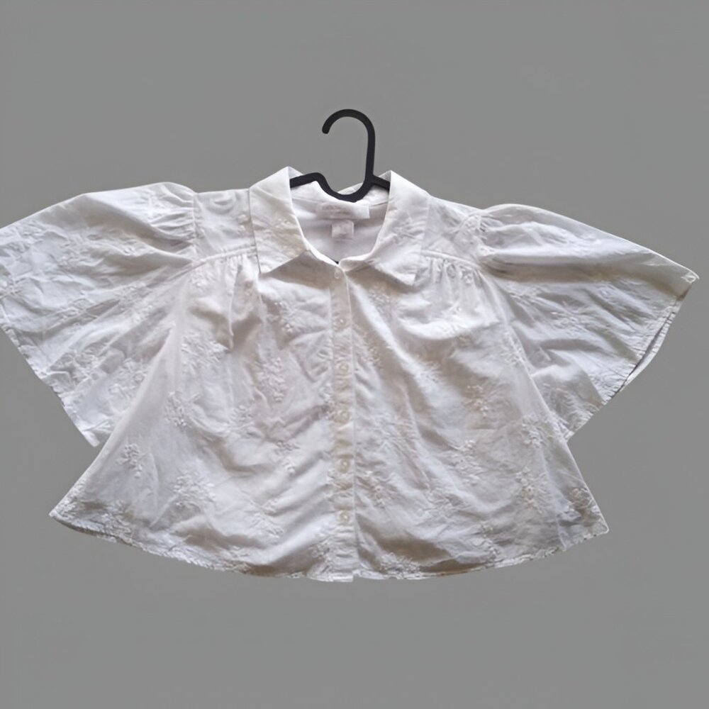 Caroline Constas Floral Embroidered Button Up Blouse  Cropped White Size XS - Picture 2 of 9